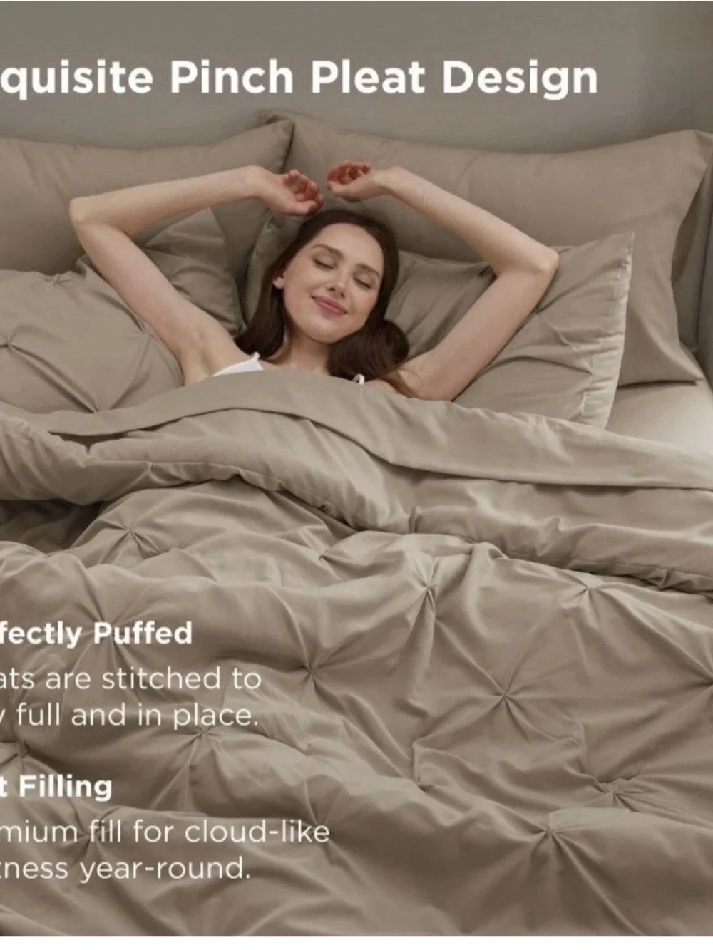 Pintuck Comforter Set in Khaki King Size 7 pc